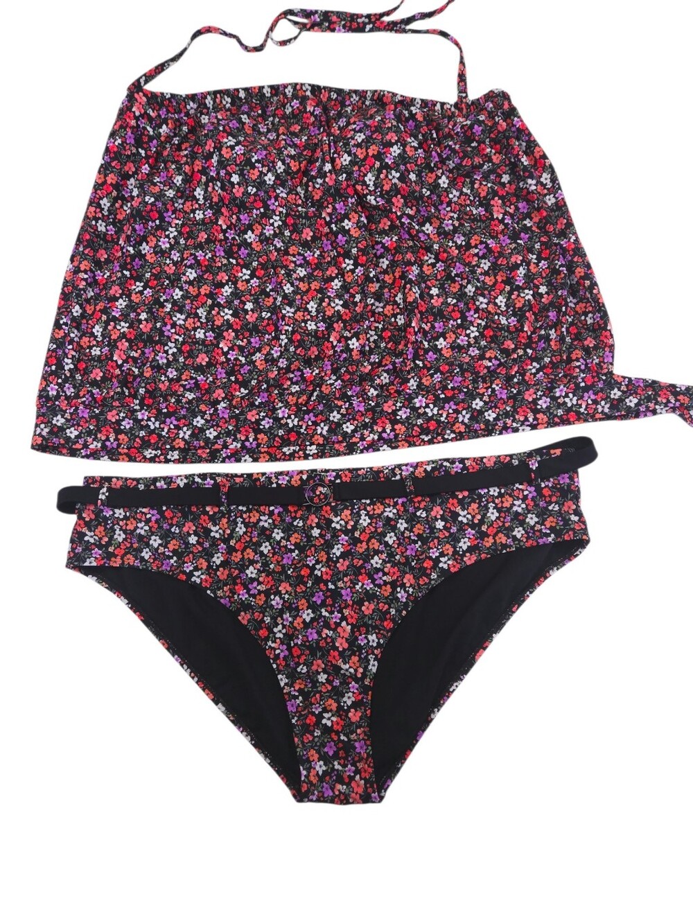 Time and Tru Black Floral Tankini Set with Bright Multi-Color Blooms Size 3X